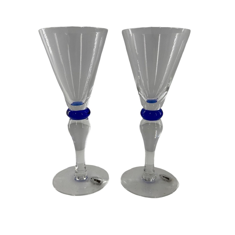IKEA Shot Glass Hand Blown Cobalt Blue Handmade 2 Pack Vtg Retro Rare Sweden